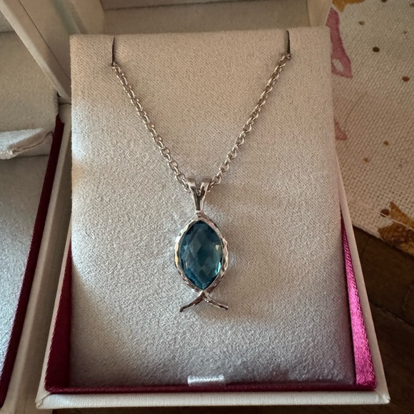 Sterling Silver Ithacus Blue Topaz Necklace & Earring Set. - Picture 2 of 7